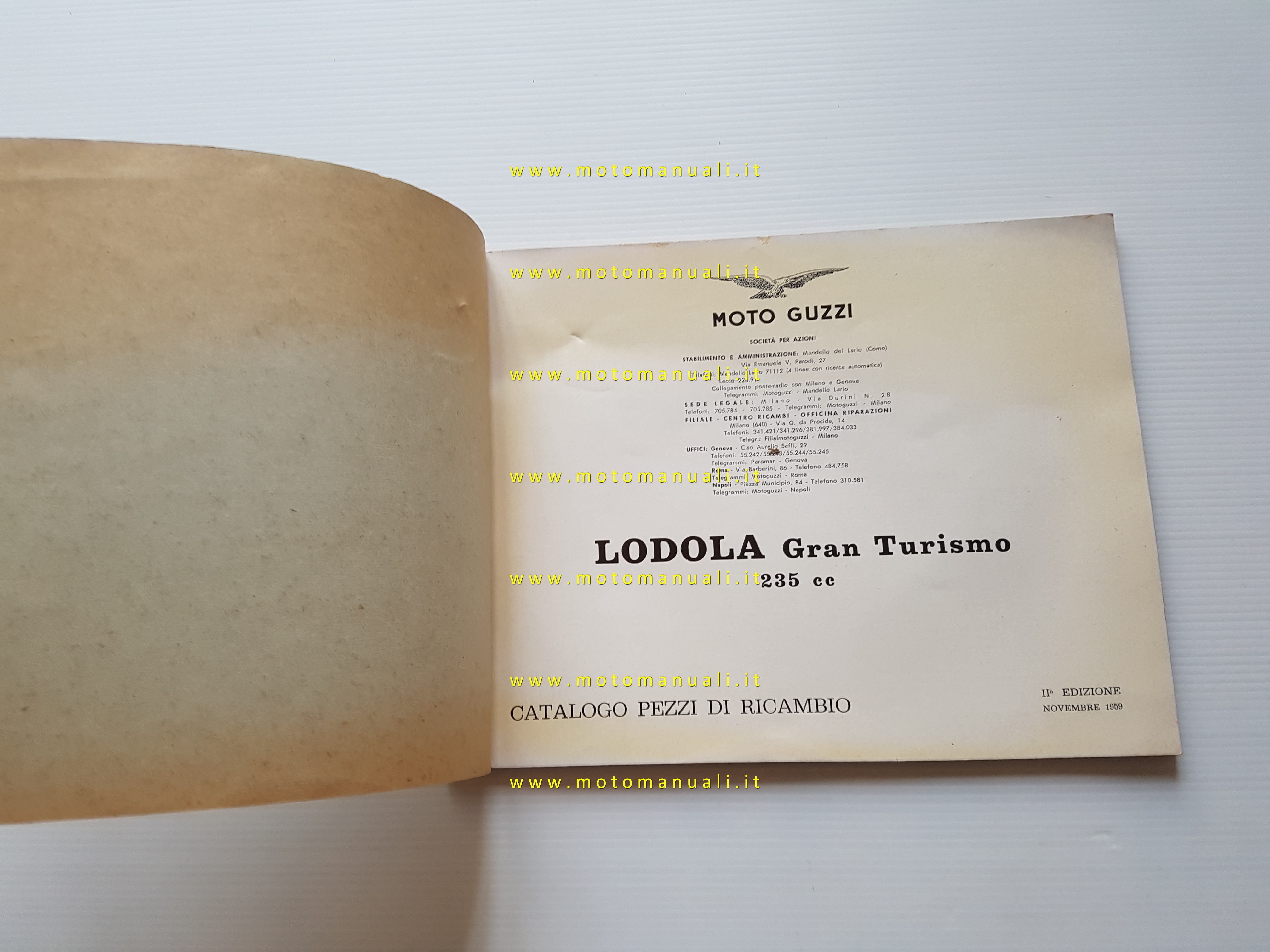 Cataloghi Ricambi Moto Guzzi Lodola 235 Gran Turismo 1959 Catalogo